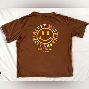 Brown Graphic Tee with Smiley Design